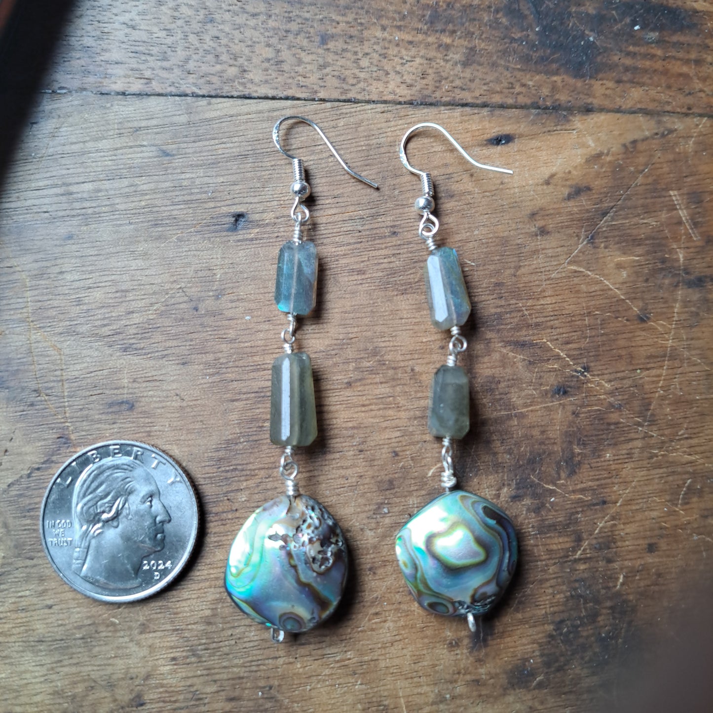 Labradorite and Abalone Earrings