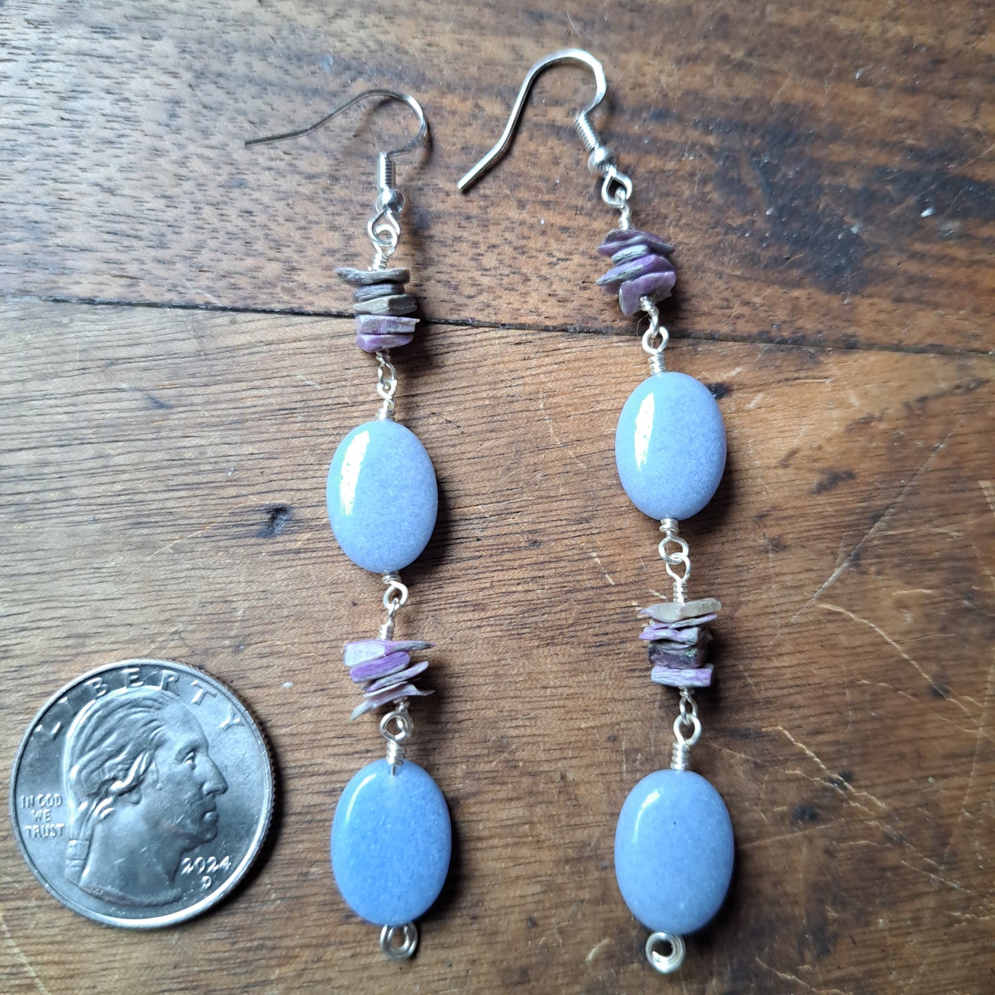 Charoite and Aragonite Earrings