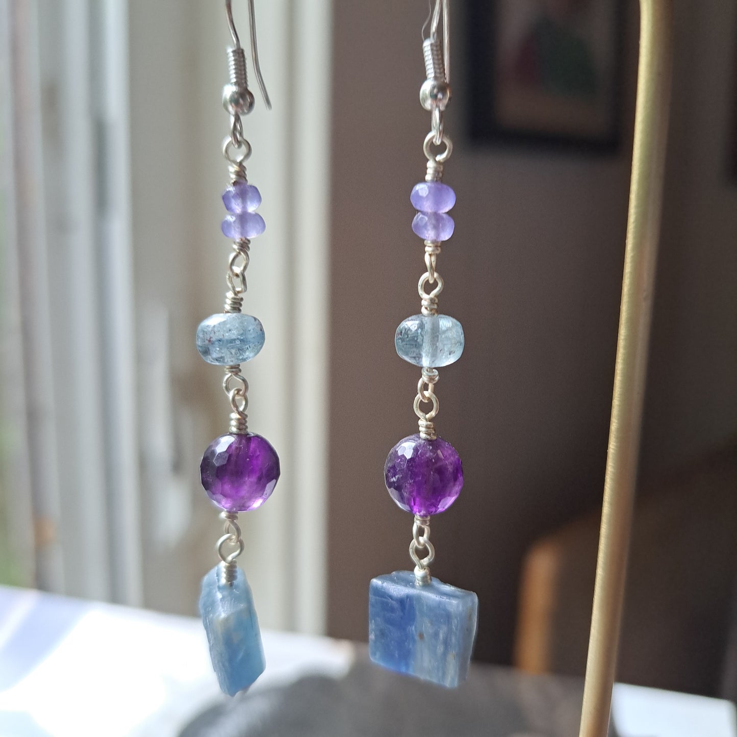 Tanzanite Amethyst and Kyanite Earrings