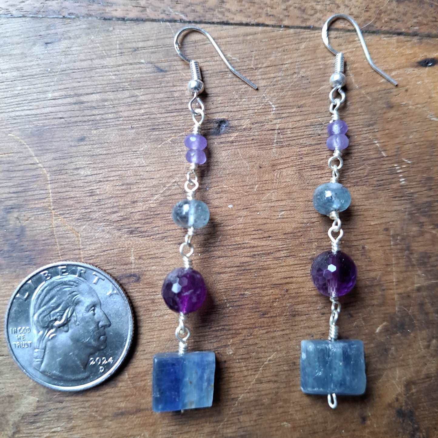 Tanzanite Amethyst and Kyanite Earrings