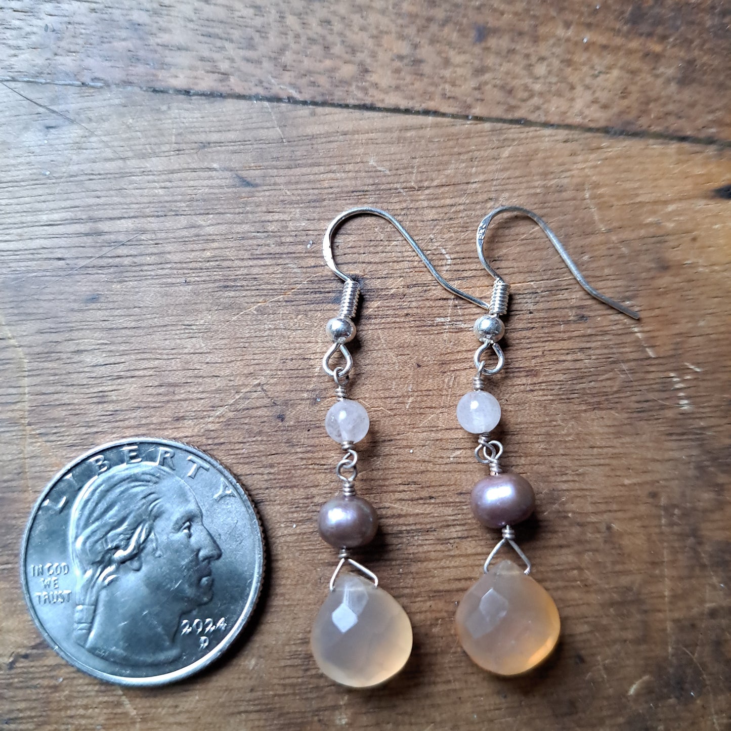 Rose Quartz Pearl and Chalcedony Earrings