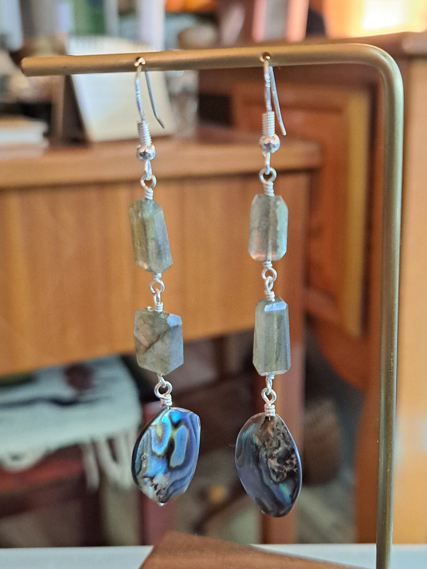 Labradorite and Abalone Earrings