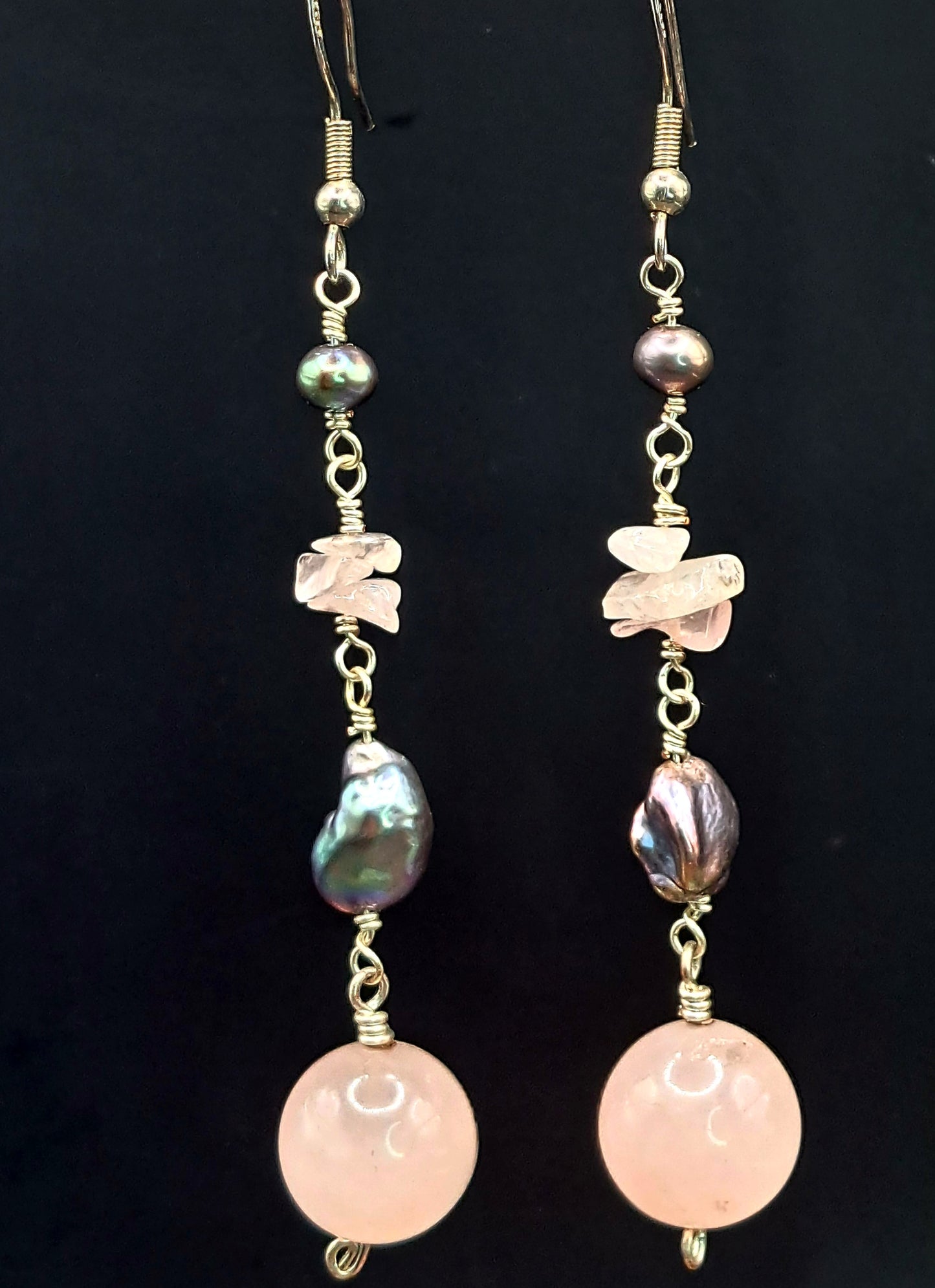 Rose Quartz and Freshwater Pearl Earrings