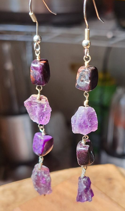 Sugilite and Amethyst Earrings