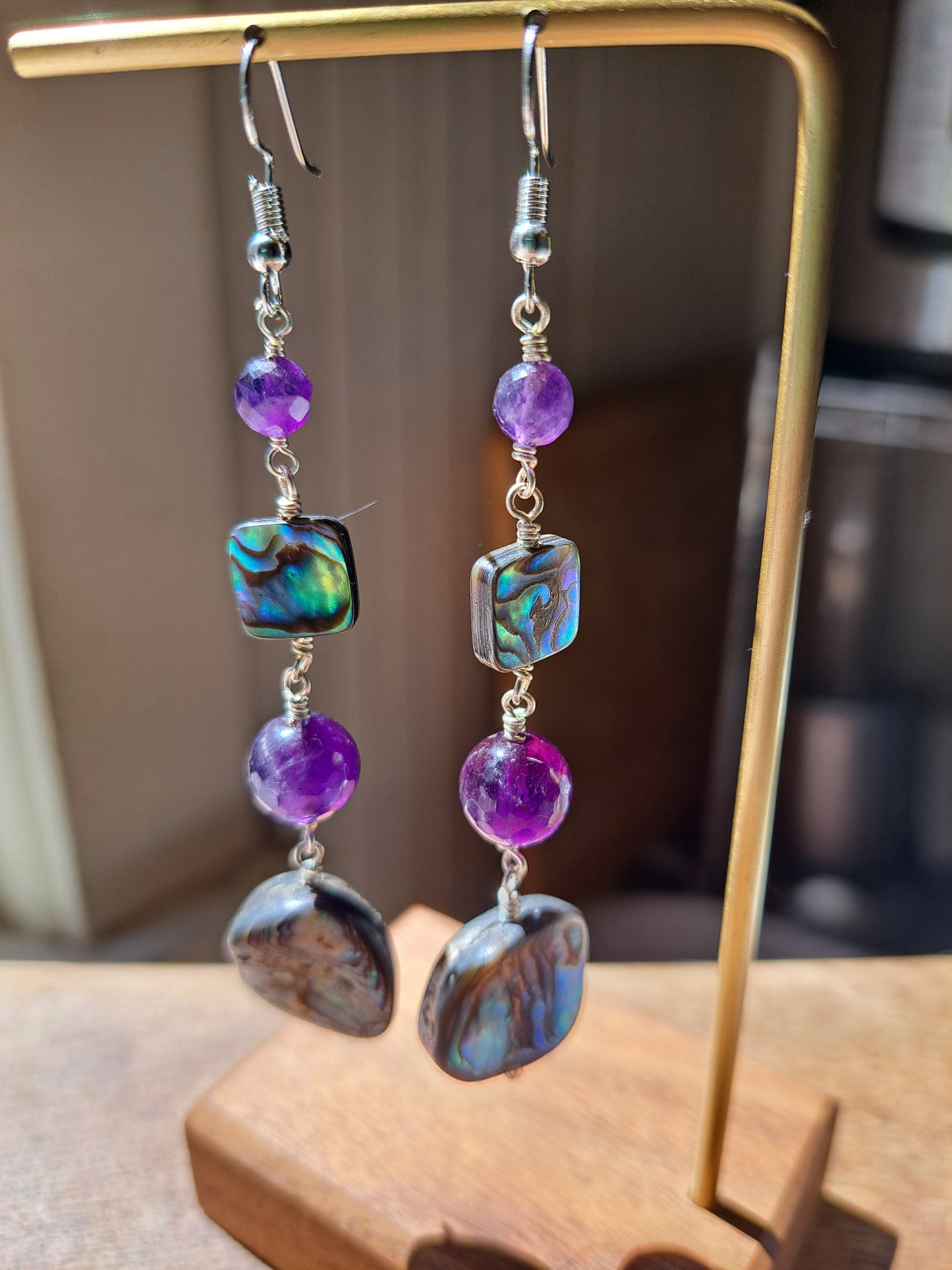 Amethyst and Abalone Earrings