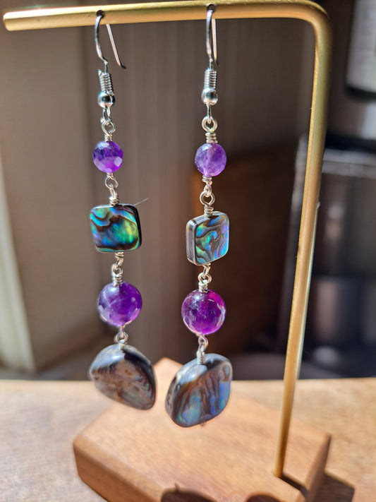 Amethyst and Abalone Earrings