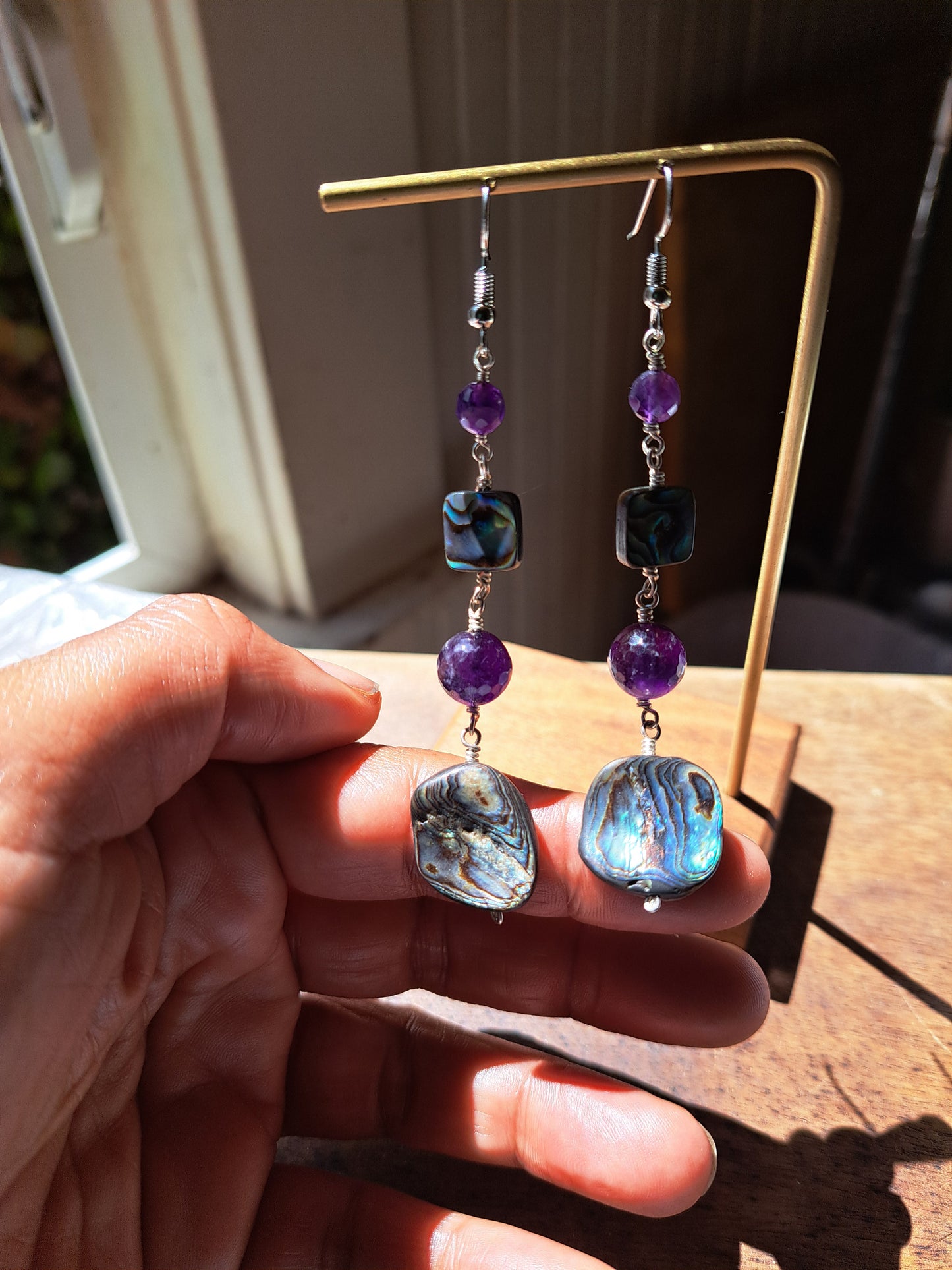 Amethyst and Abalone Earrings