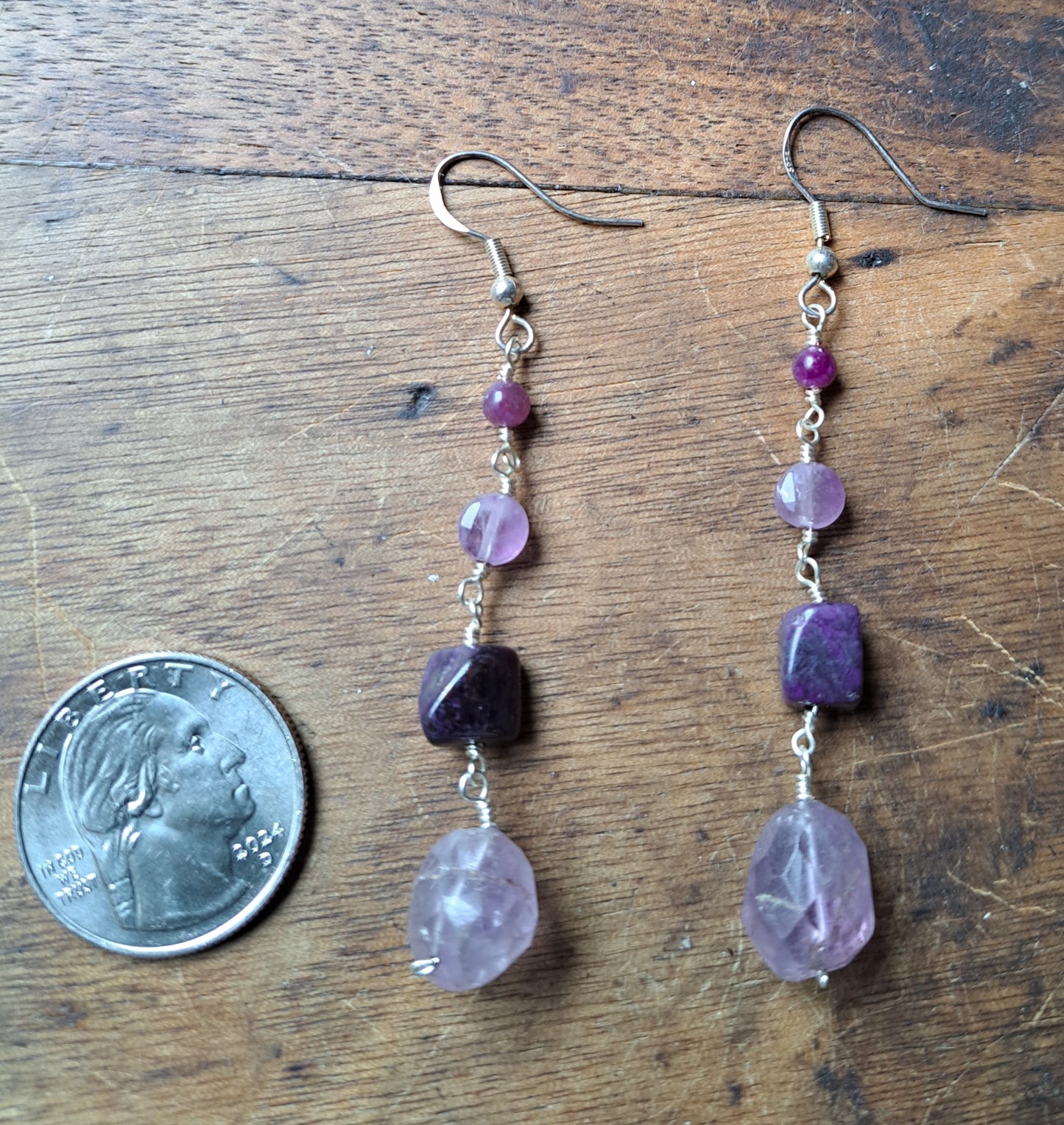 Lepidolite Sugilite and Amethyst Earrings