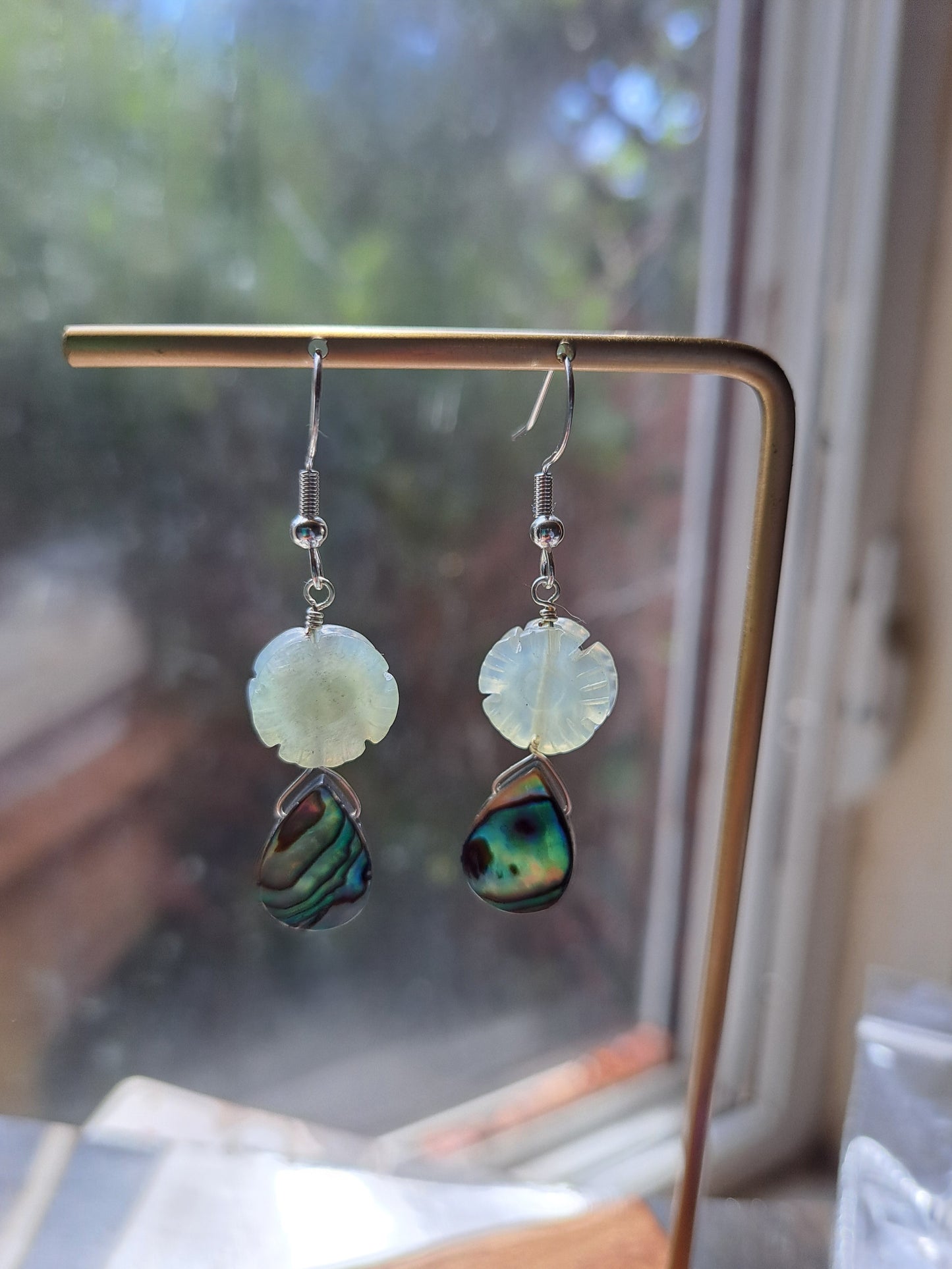 Prehnite and Abalone Earrings