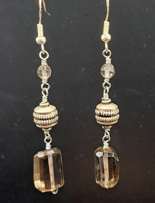 Smokey Quartz and Bali Silver Earrings