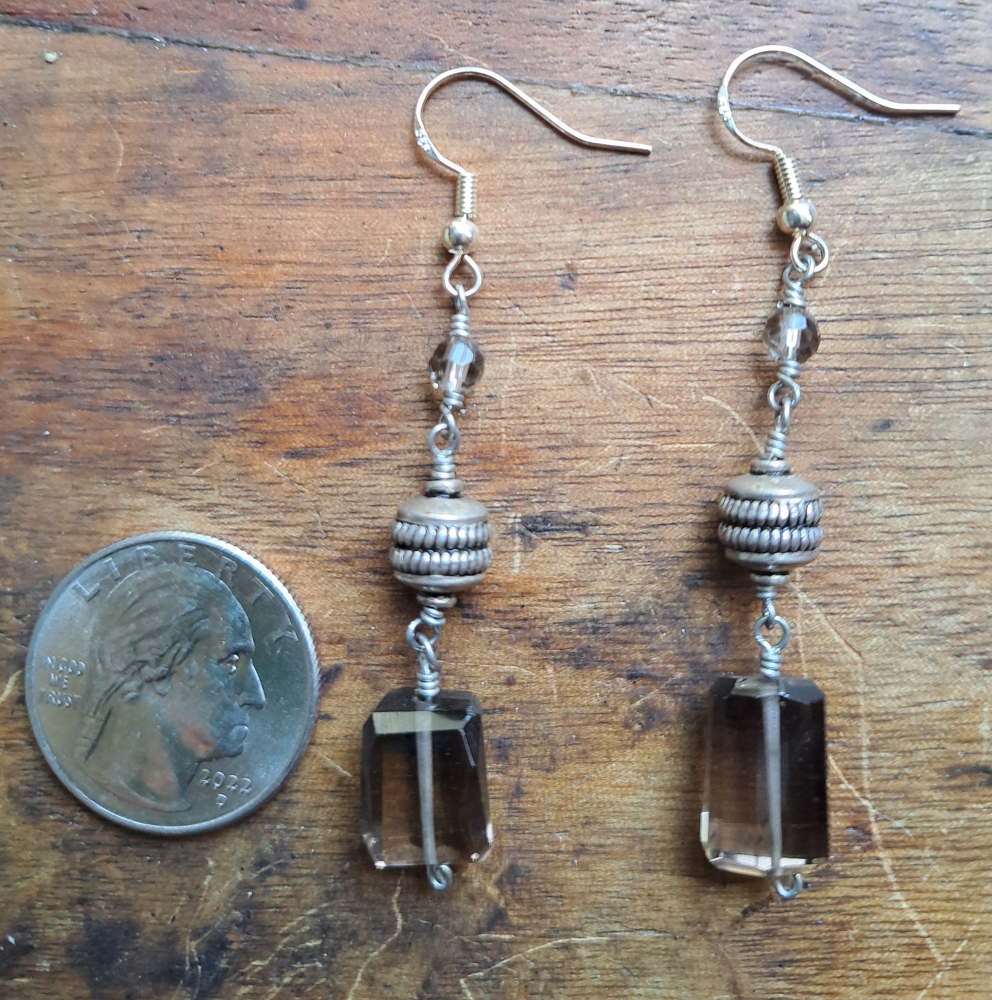 Smokey Quartz and Bali Silver Earrings