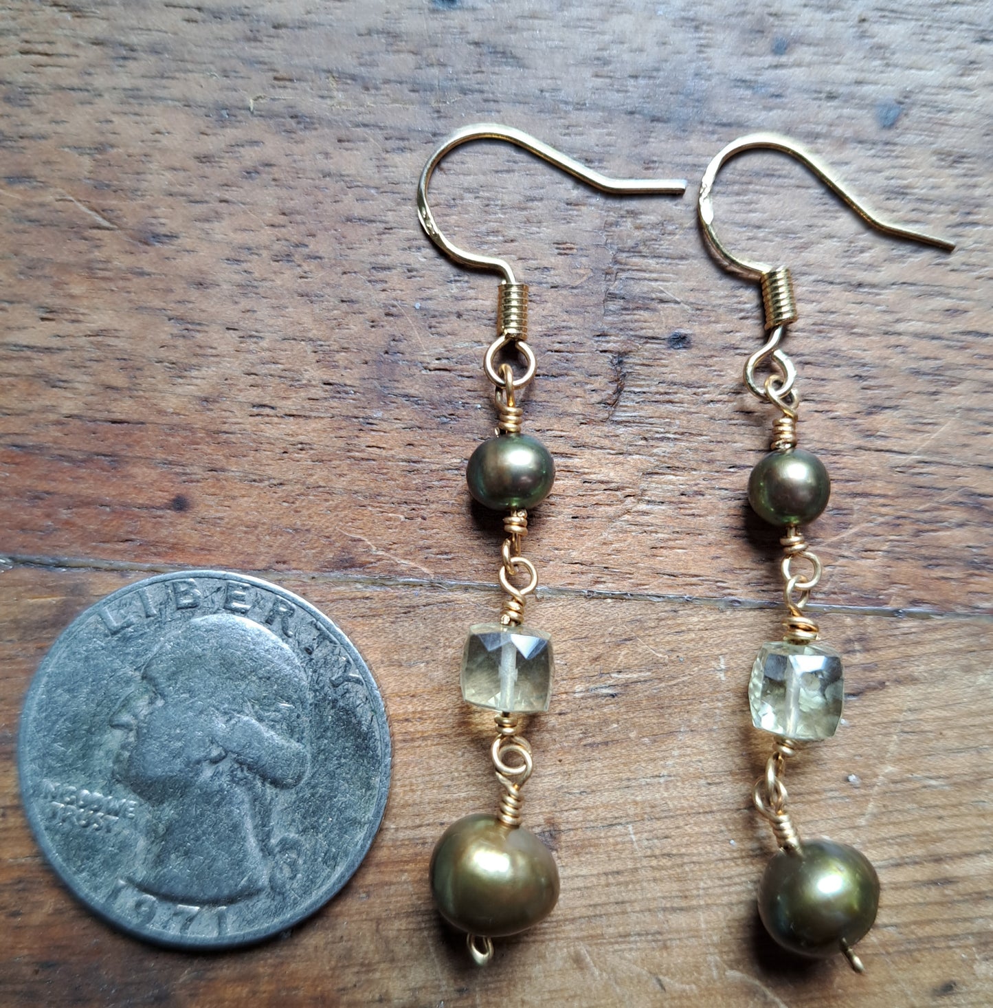 Pearl and Lemon Quartz Earrings