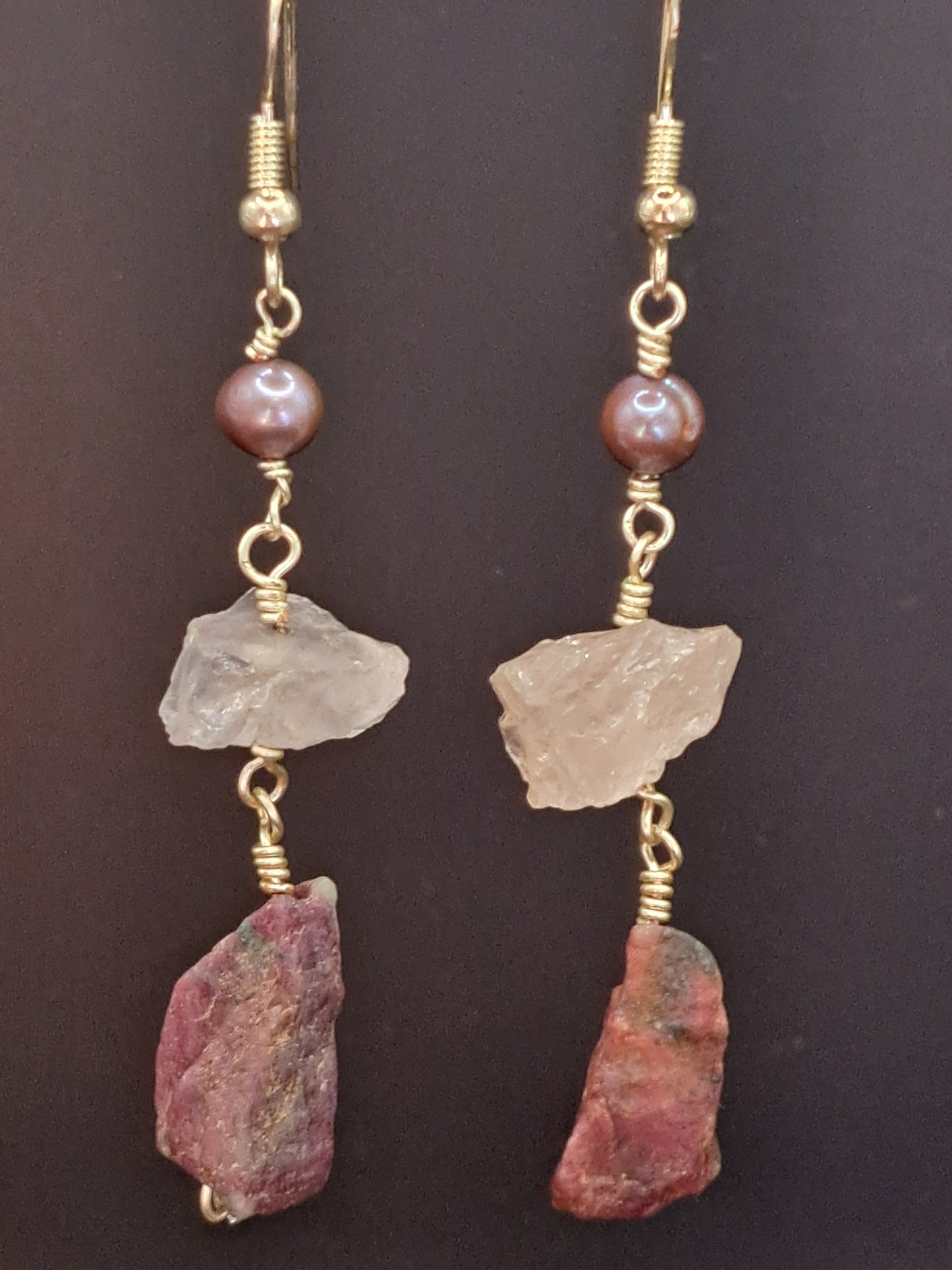 Rose Quartz and Ruby Earrings