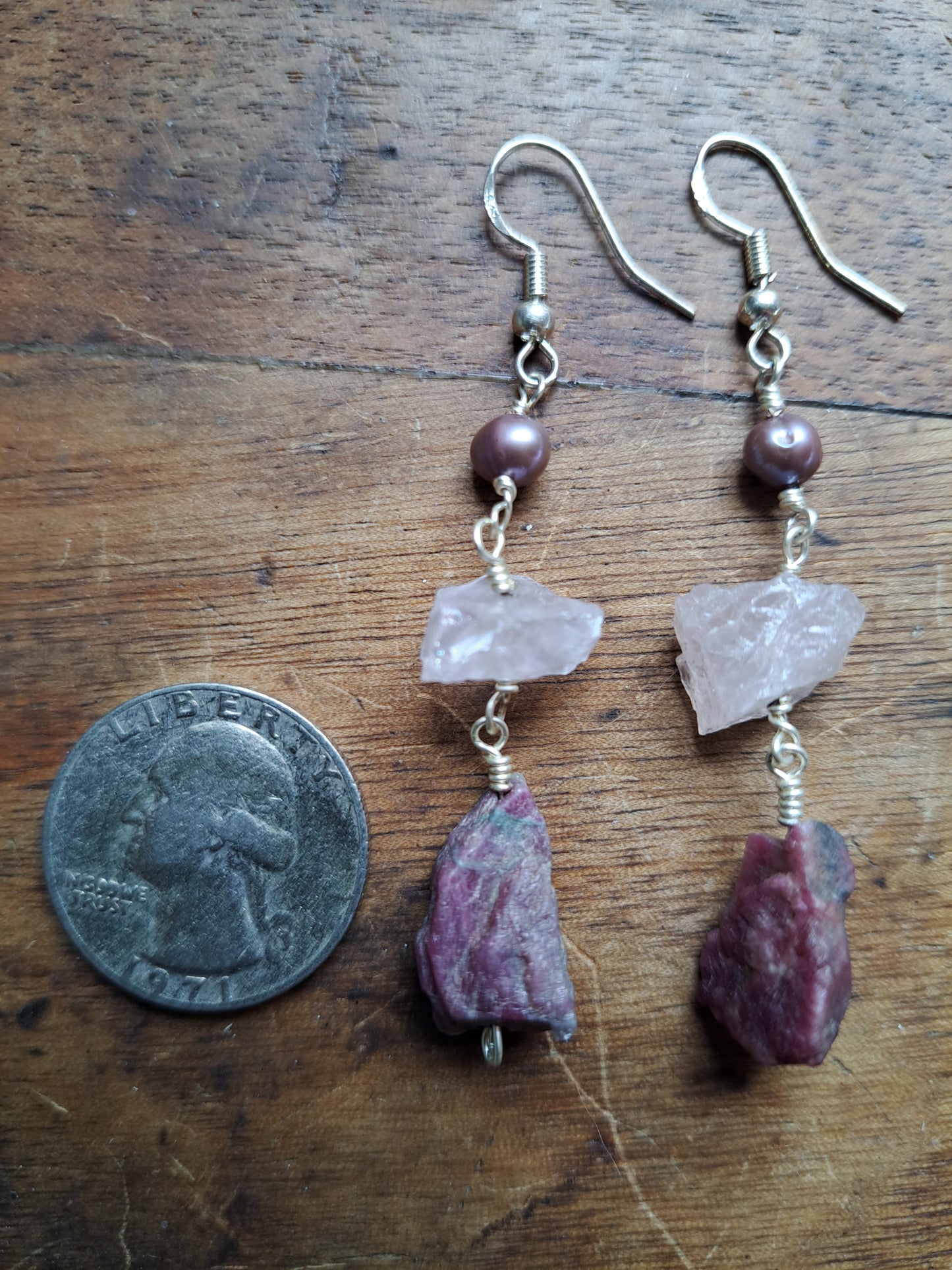 Rose Quartz and Ruby Earrings