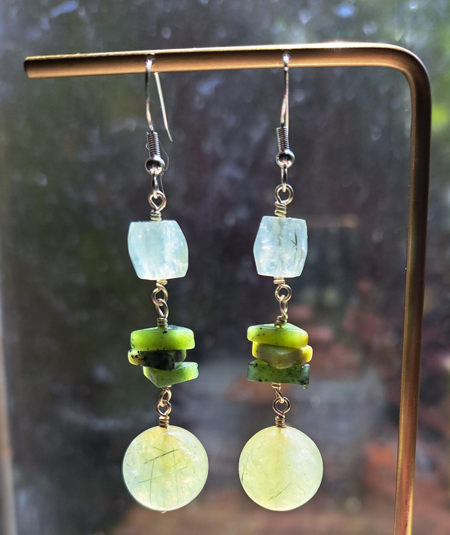 Prehnite and Jade Earrings