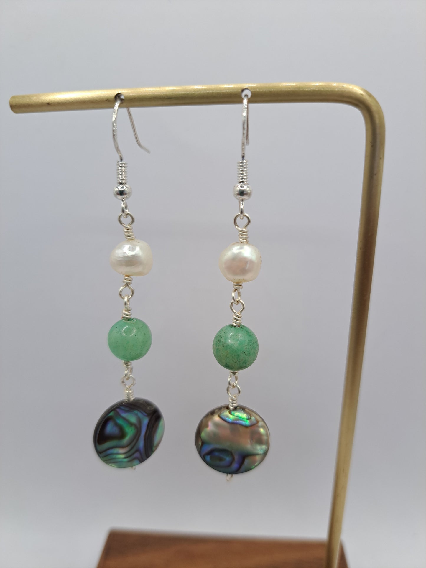 Pearl Hemimorphite and Abalone Earrings