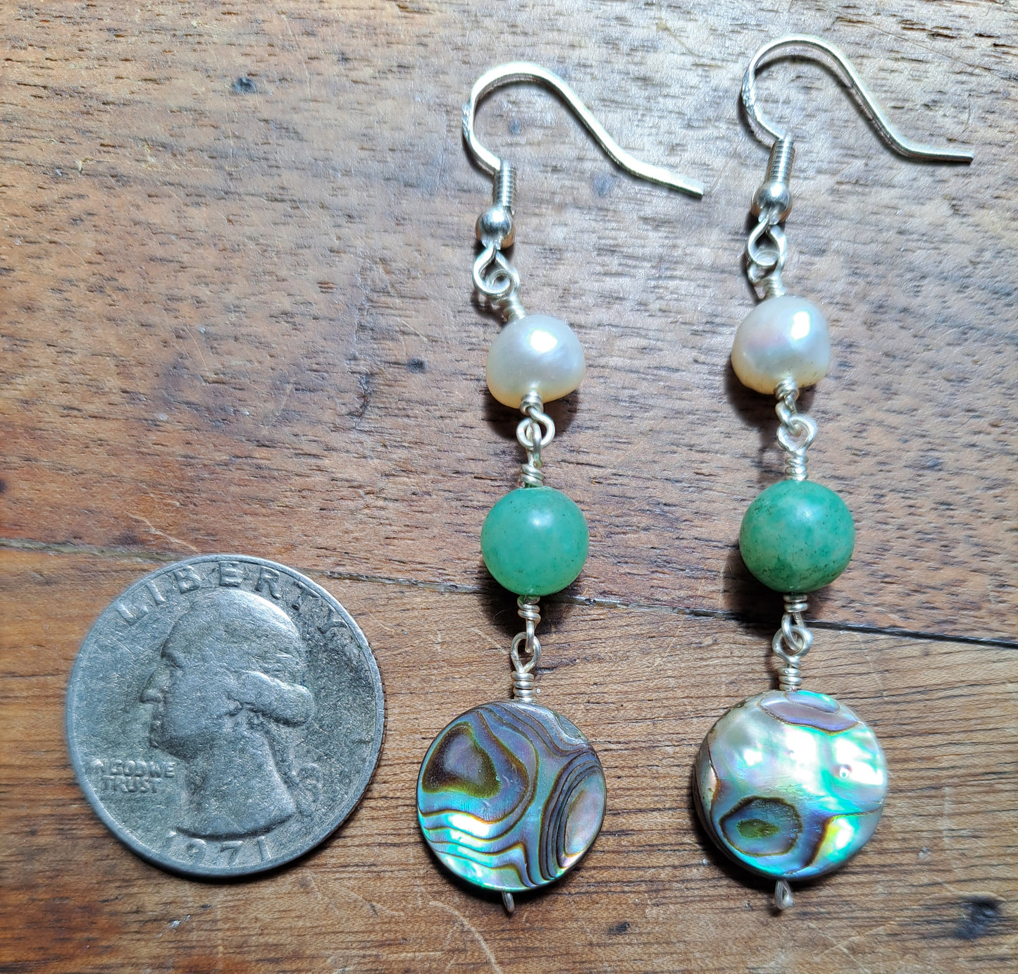 Pearl Hemimorphite and Abalone Earrings