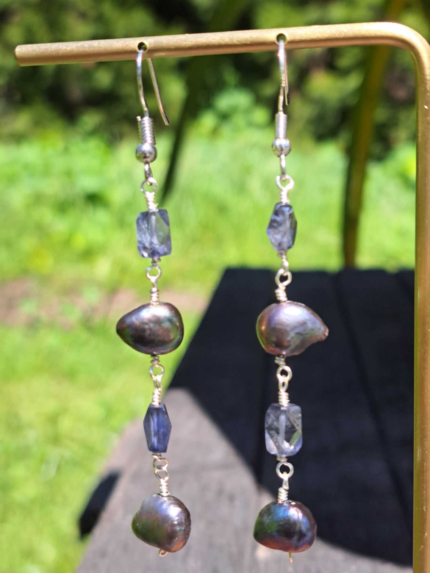 Iolite and Freshwater Pearl Earrings