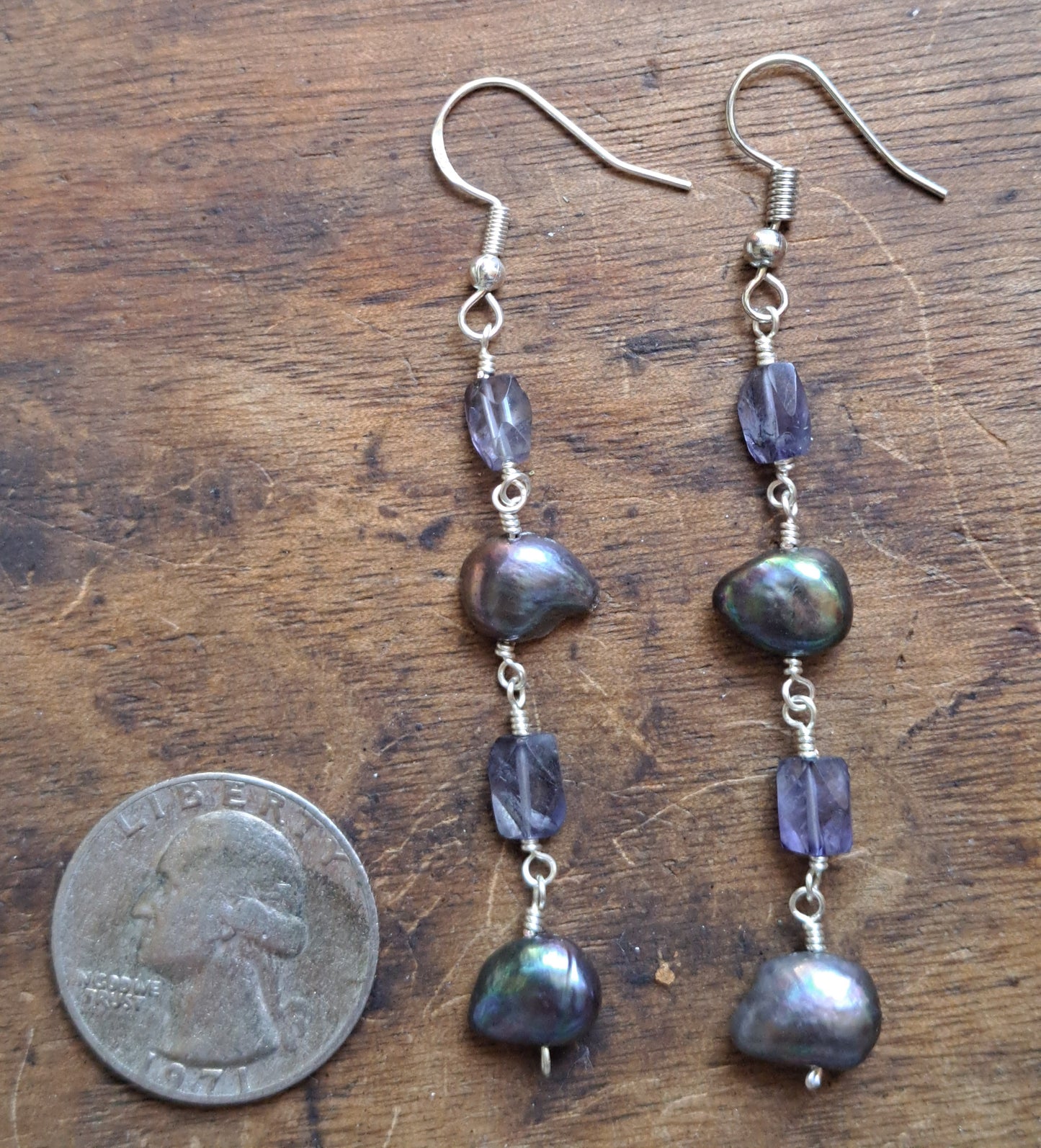 Iolite and Freshwater Pearl Earrings