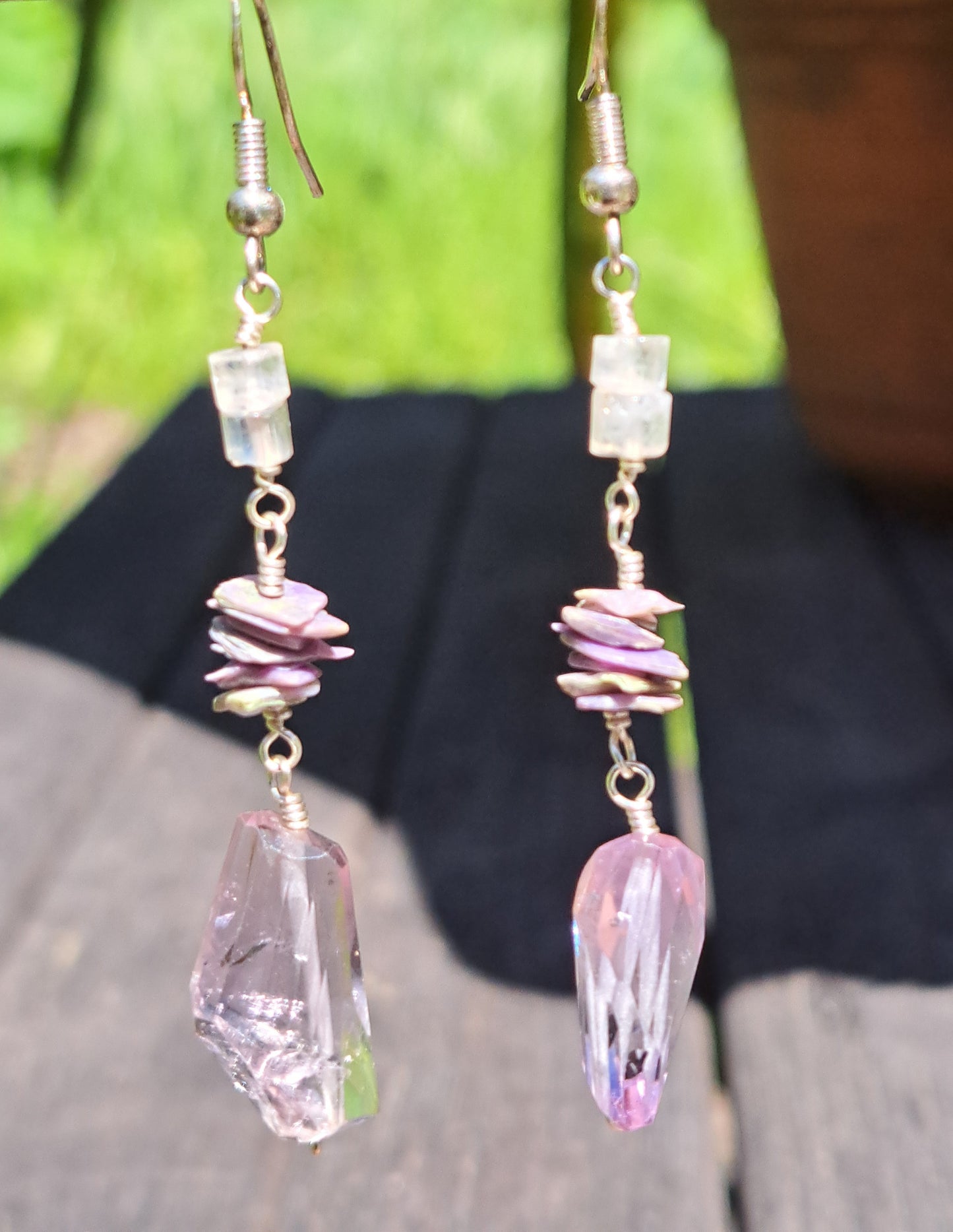 Moonstone Charoite and Amethyst Earrings