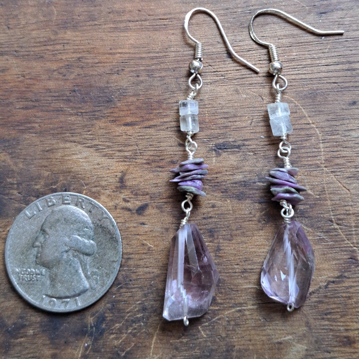 Moonstone Charoite and Amethyst Earrings