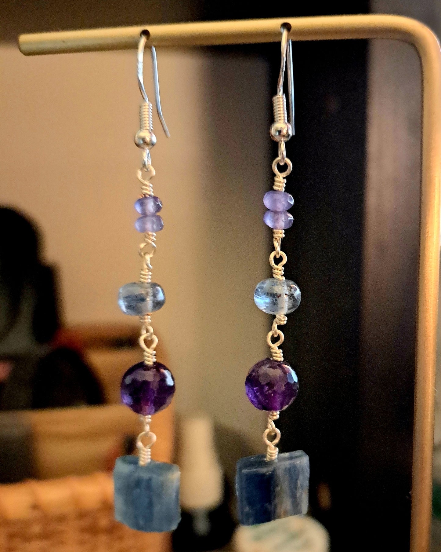 Tanzanite Amethyst and Kyanite Earrings