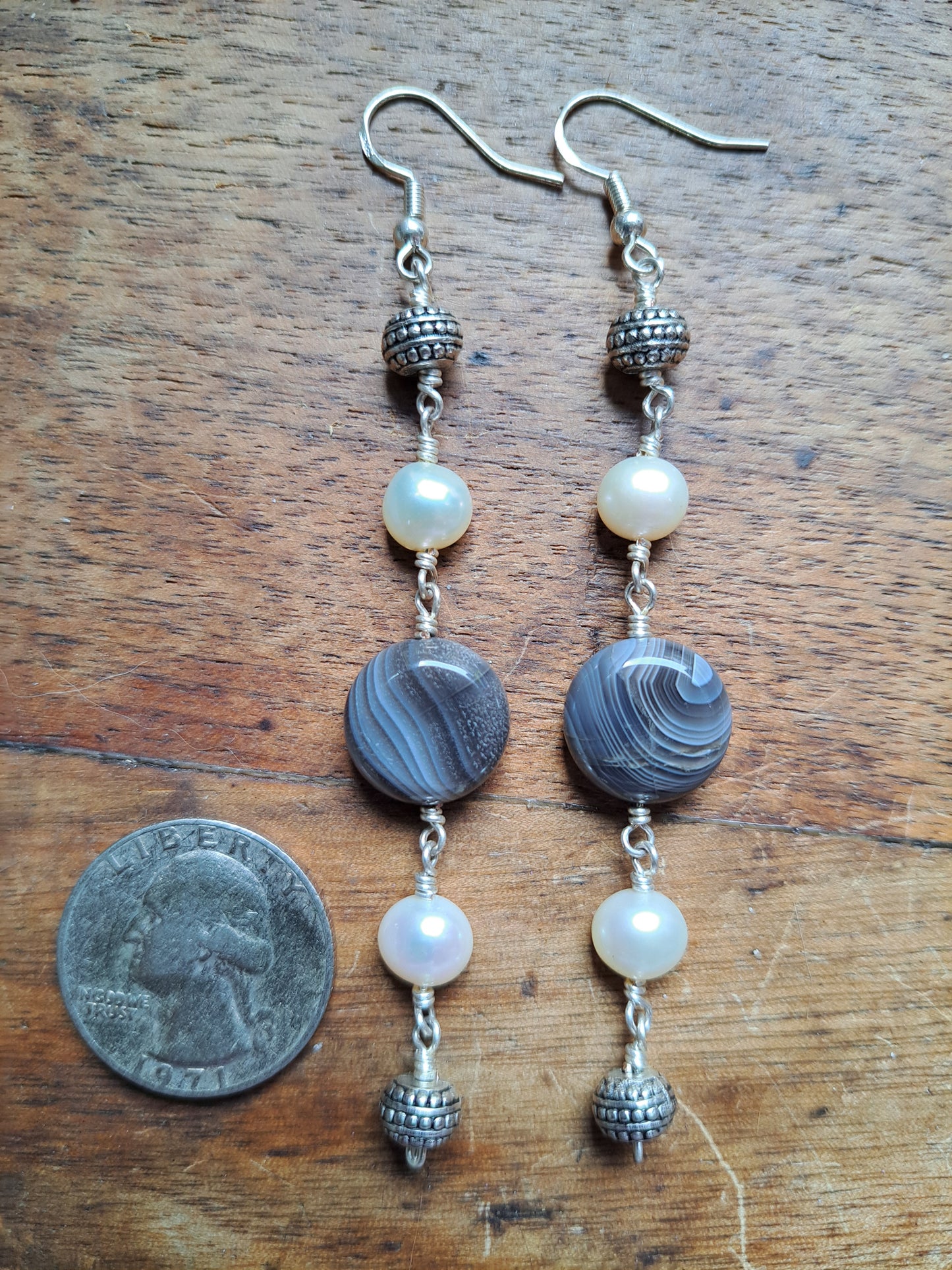 Pearl and Botswana Agate Earrings